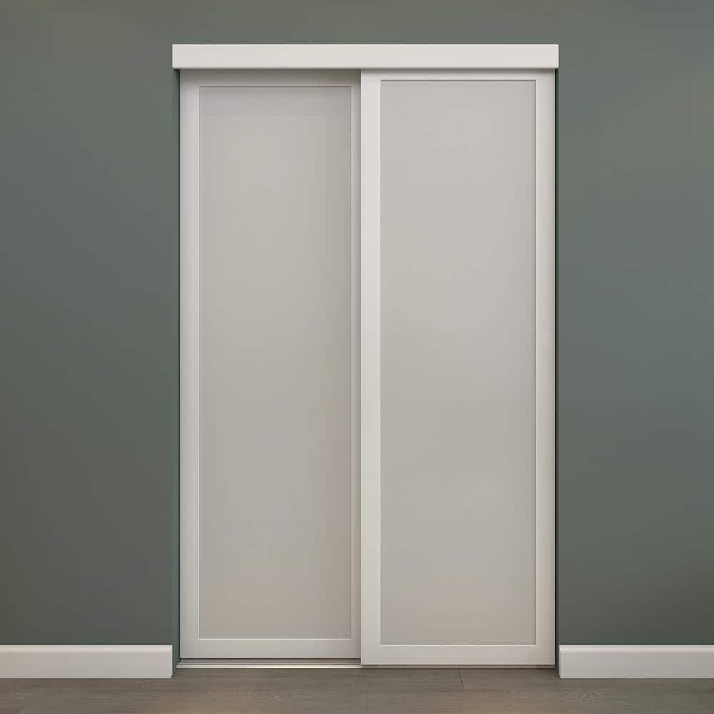 48 in. x 80.5 in. 1-Lite Indoor Studio MDF Wood White Frame with Frosted Gl