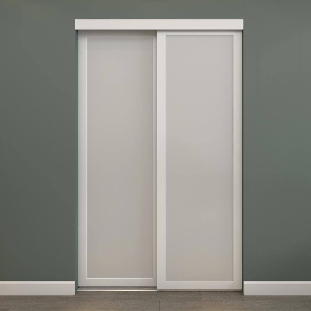 60 in. x 80.5 in. 1-Lite Indoor Studio MDF Wood White Frame with Frosted Gl