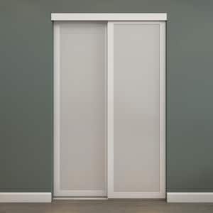 72 in. x 80.5 in. 1-Lite Indoor Studio White MDF Wood Frame and Frosted Glass Interior Sliding Closet Door