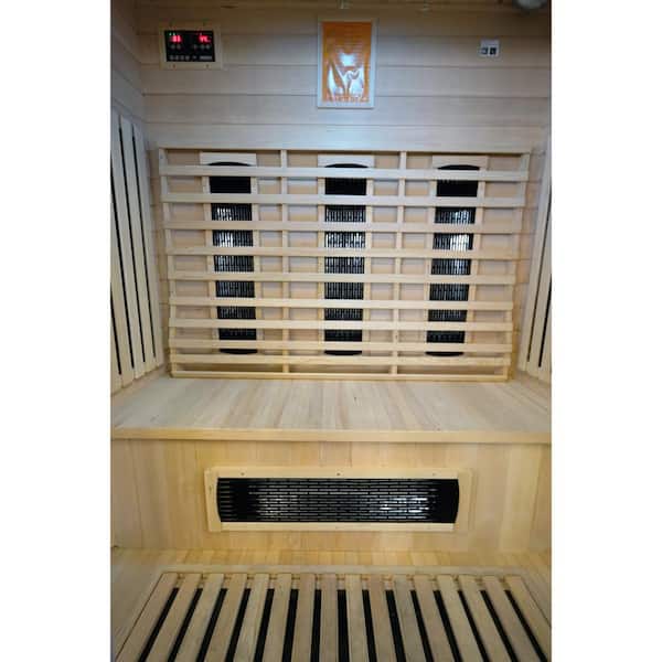ZONEMEL Far Infrared 2 Person Wooden Sauna Room With Recliner, Red Cedar Luxury Indoor Sauna With 10 Heating Panels, Oxygen Bar, 3400 Watt, Infrared Therapy Wood Dry Heat Sauna, 220V