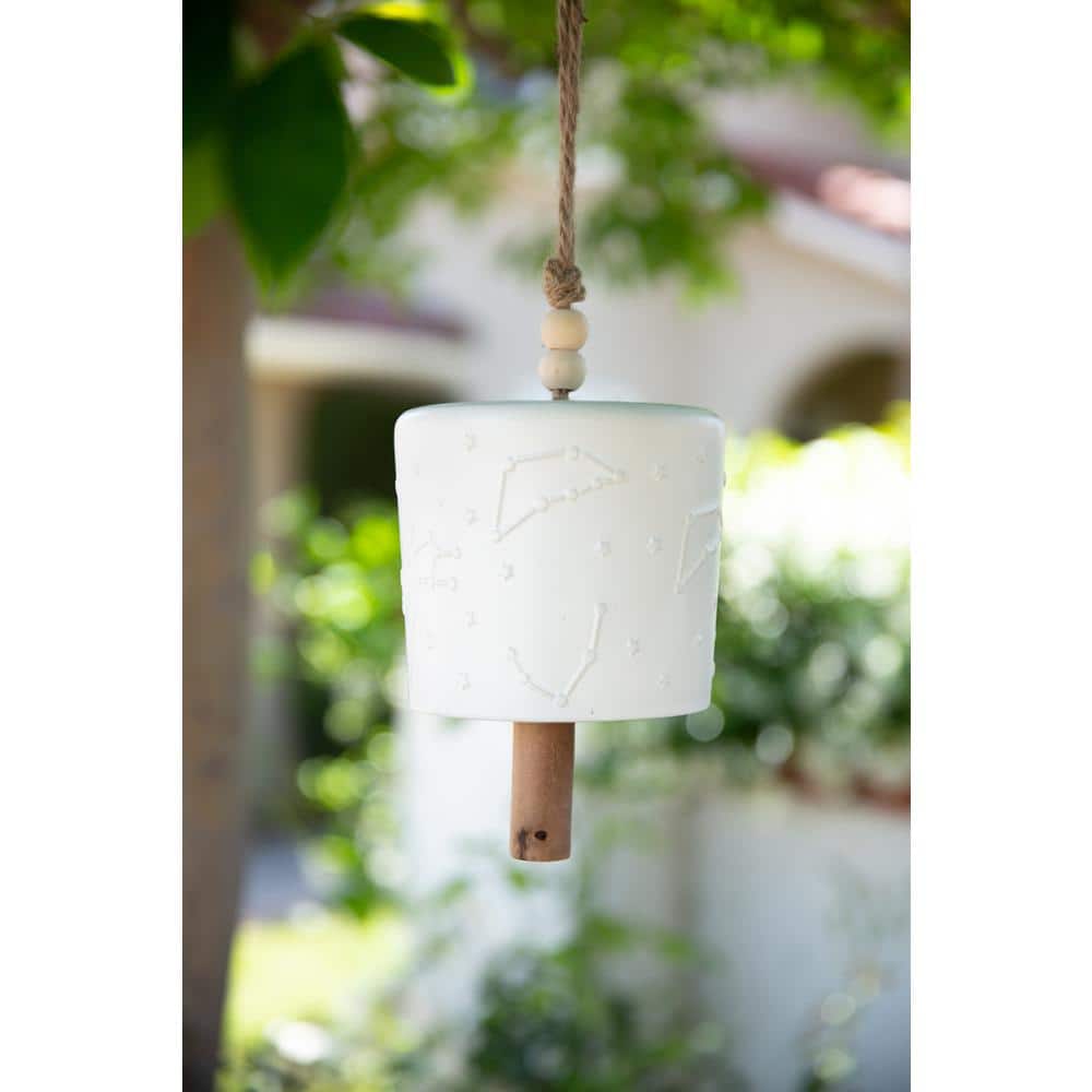 Matte White Ceramic Constellation Hanging Bell with Rope