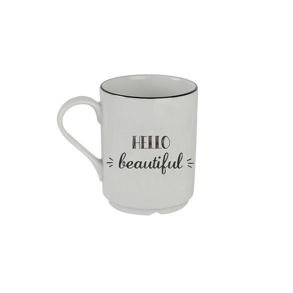 Be Happy White Ceramic 4-Piece Mug Set