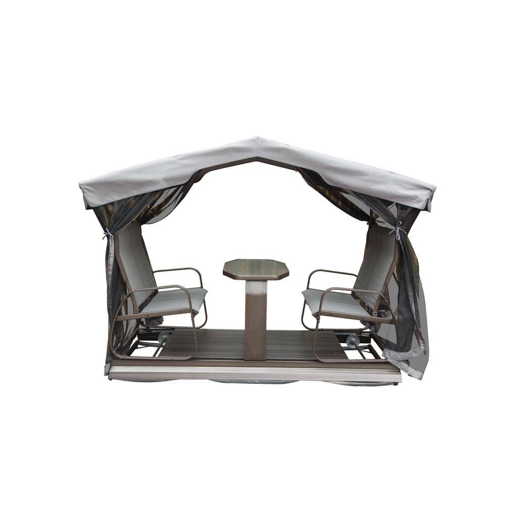 Aluminum Outdoor 4-Seat Glider Bench with Canopy, Retro Metal Glider Chair 