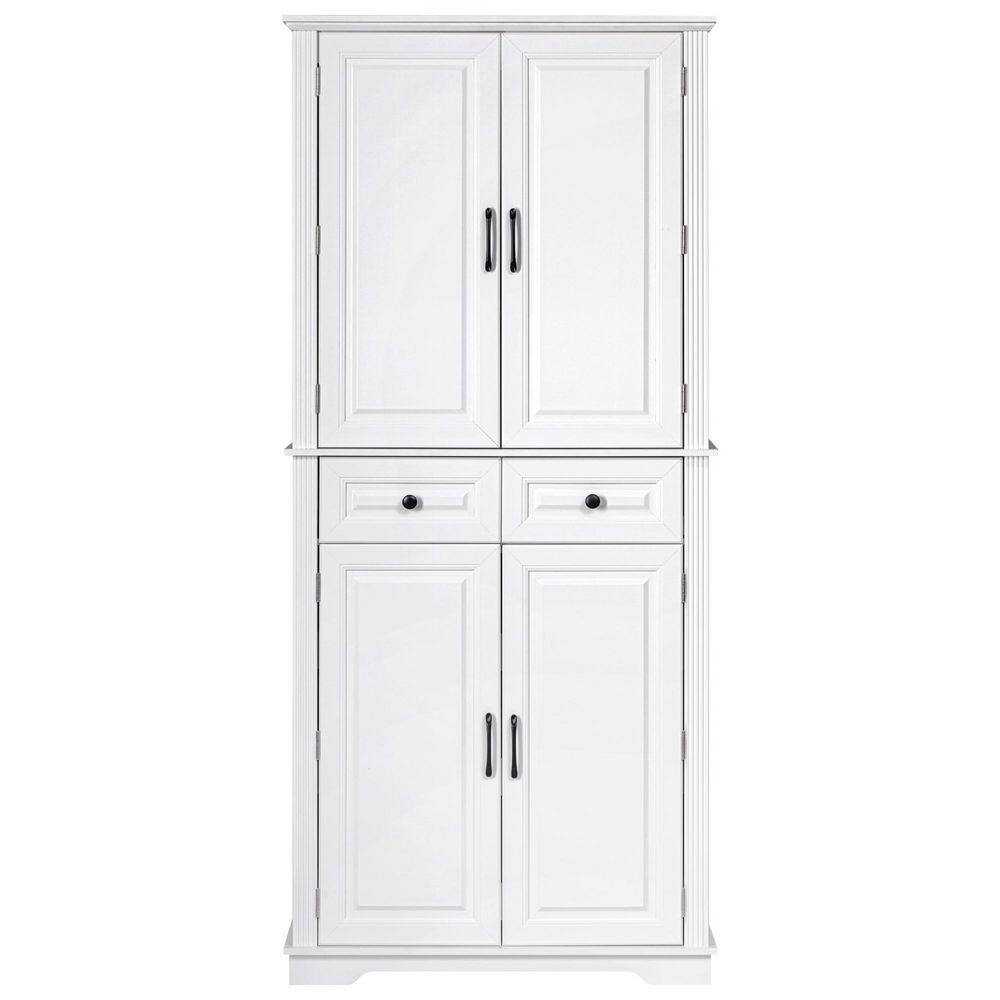 Oasis White Wood 71 Embossed Texture Freestanding Kitchen Cabinet with 2 Drawers, 6 Door Shelves, 3 Pull Out Cabinets