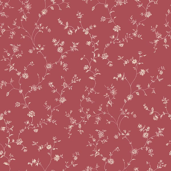 Unbranded Miniatures 2-Red/White Floral Trail Matte Finish Non-Pasted Vinyl on Non-Woven Wallpaper Sample