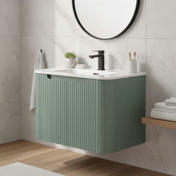 Caskvalley 30 in. Floating Bath Vanity in Mint Green with White Ceramic Sink Top Assembled