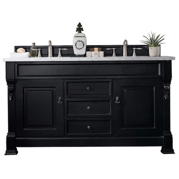 James Martin Vanities Brookfield 60 in. W x 23.5 in. D x 34.3 in. H Bath Double Vanity Cabinet in Antique Black with top in Carrara White