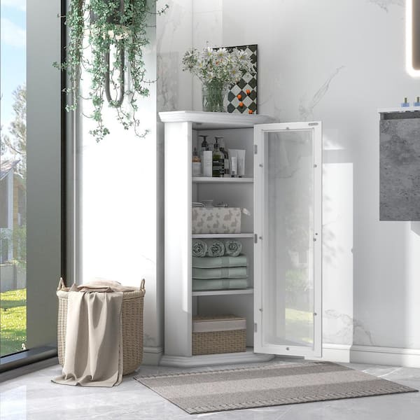 Virubi Freestanding 22.5 in. W x 16.1 in. D x 42.4 in. H White Linen Cabinet with Glass Door