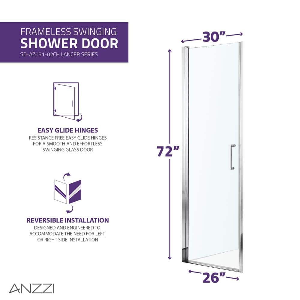 Lancer Series 29" x 72" Polished Chrome Semi-Frameless Shower Door