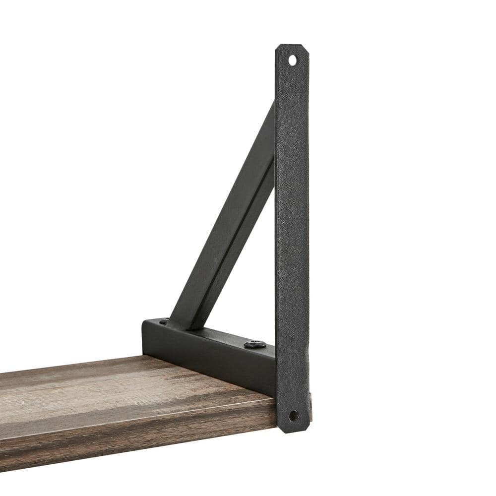 Elegantly Industrial Black Iron & Distressed Wood Floating Shelf