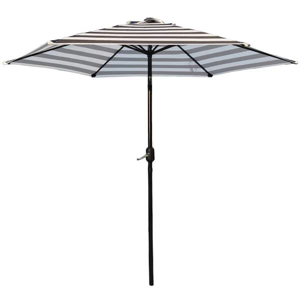 Abba Patio 9 ft. Market Push Button Tilt Outdoor Patio Umbrella in Black and Cream Stripe with Crank