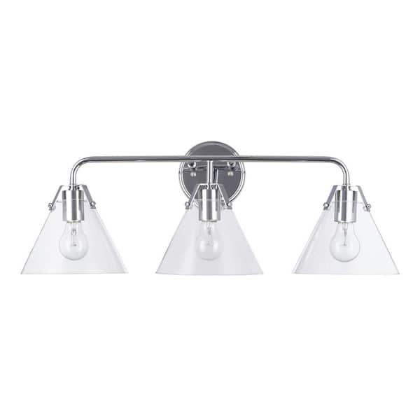 Cresswell 3-Light Chrome Vanity Light with Clear Glass Shades