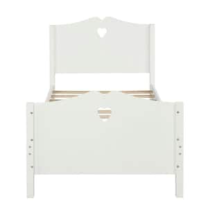 Twin Size White Platform Bed Frame with Wood Slat, Solid Wood Platform Bed with Headboard and Footboard