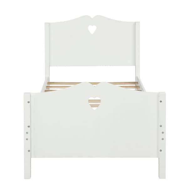 ANBAZAR Twin Size White Platform Bed Frame with Wood Slat, Solid Wood Platform Bed with Headboard and Footboard