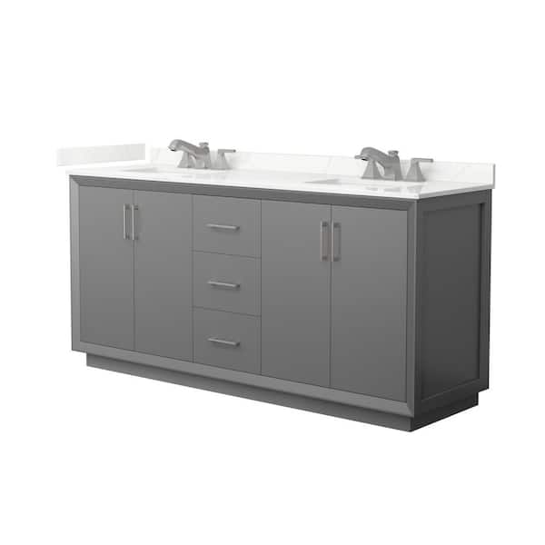 Wyndham Collection Strada 72 in. W x 22 in. D x 35 in. H Double Bath Vanity in Dark Gray with Giotto Quartz Top