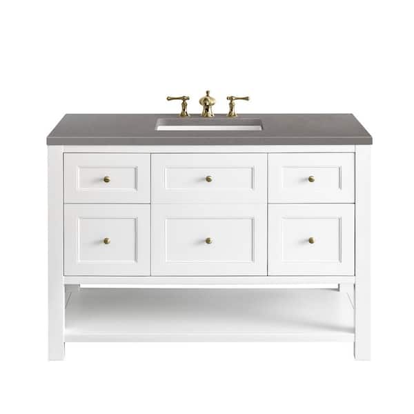 James Martin Vanities Breckenridge 48 in. W x 23.5 in. D x 34.2 in. H Bathroom Vanity in Bright White with Grey Expo Quartz Top