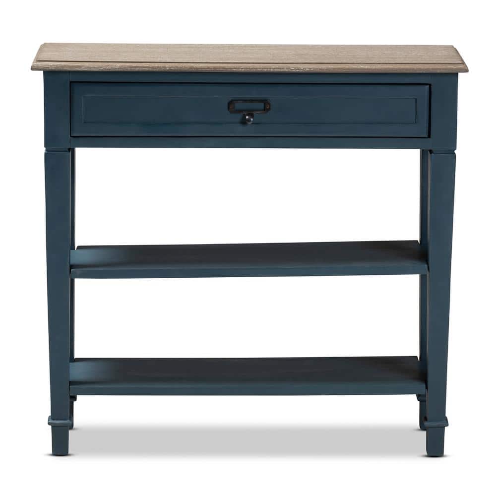 UPC 193271011605 product image for Dauphine 32 in. Blue/Oak Rectangle Wood Console Table with Drawers | upcitemdb.com