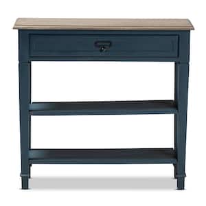 Dauphine 32 in. Blue/Oak Rectangle Wood Console Table with Drawers