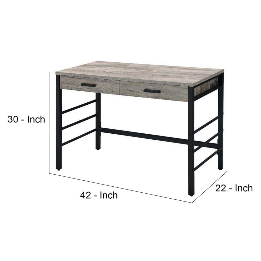 Contemporary Black and Weathered Oak Desk with USB Ports and Drawers