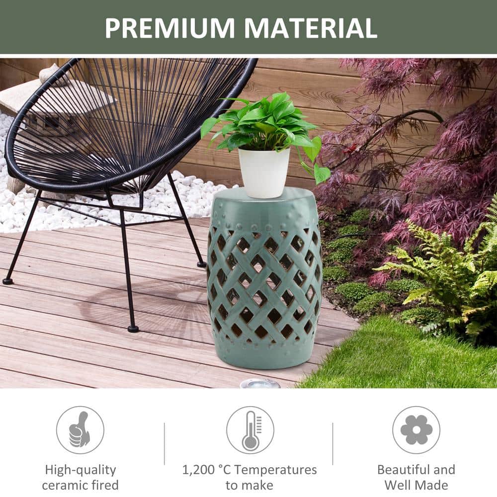 Blue Ceramic Garden Stool with Woven Lattice Design