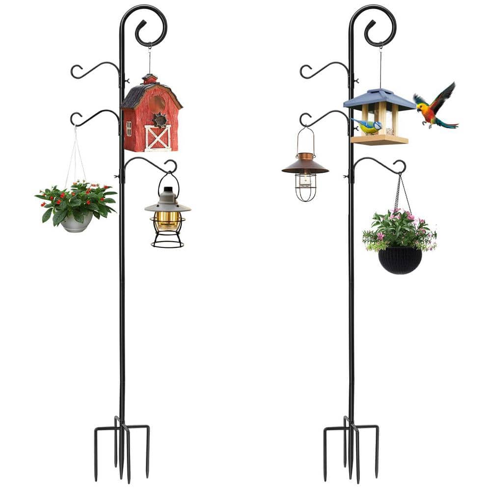 76 in. Metal Shepards Hooks for Outdoor, Bird Feeder Poles with 4-Hooks (2