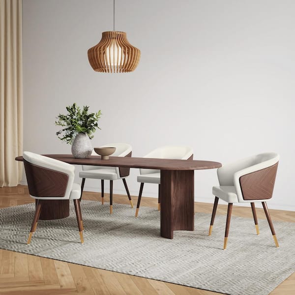 Manhattan Comfort Modern Reeva Dining Chair Upholstered in Leatherette with Beech Wood Back and Solid Wood Legs in Walnut and Cream- Set of 2 Manhattan Comfort Modern Reeva Dining Chair Upholstered in Leatherette with Beech Wood Back and Solid Wood Legs in Walnut and Cream- Set of 2