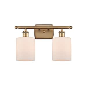 Cobbleskill 16 in. 2-Light Brushed Brass Vanity Light with Matte White Glass Shade