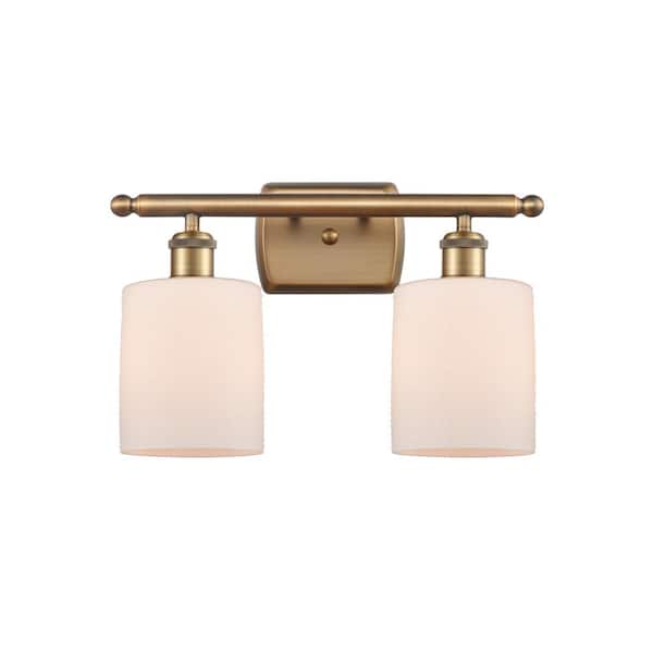 Innovations Cobbleskill 16 in. 2-Light Brushed Brass Vanity Light with Matte White Glass Shade