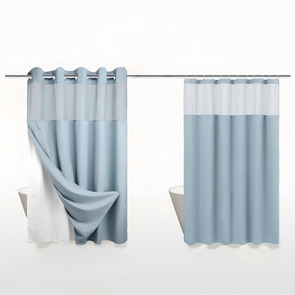 71 in. W x 74 in. L Polyester Shower Curtain Set in Blue, Semi-Sheer, Spring Moisture Proof with Snap-in Liner price history on PriceWatchPro