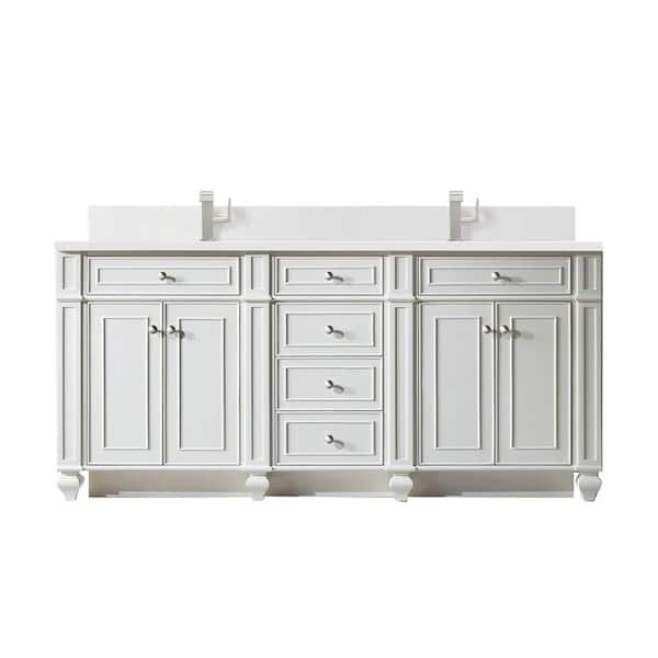 James Martin Vanities Bristol 72.0 in. W x 23.5 in. D x 34.0 in. H Bathroom Vanity in Bright White with White Zeus Silestone Quartz Top