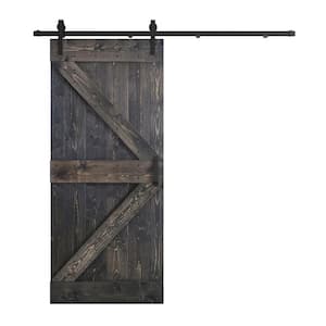 K Series 36 in. x 84 in. Carbon Gray DIY Knotty Pine Wood Sliding Barn Door with Hardware Kit