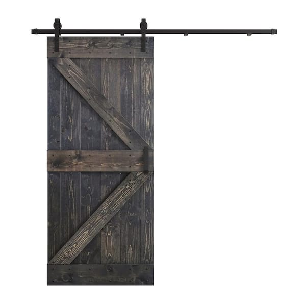 COAST SEQUOIA INC K Series 36 in. x 84 in. Carbon Gray DIY Knotty Pine Wood Sliding Barn Door with Hardware Kit