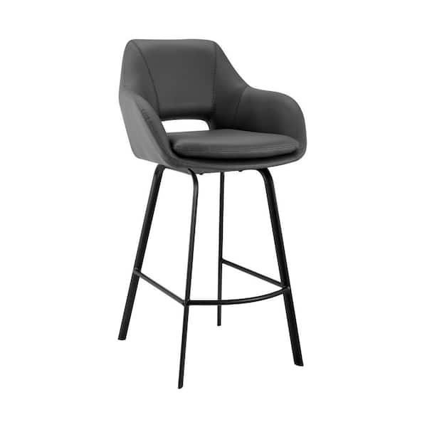 Benjara 26 in. Black and Gray Low Back Metal Frame Bar Stool with Faux Leather Seat