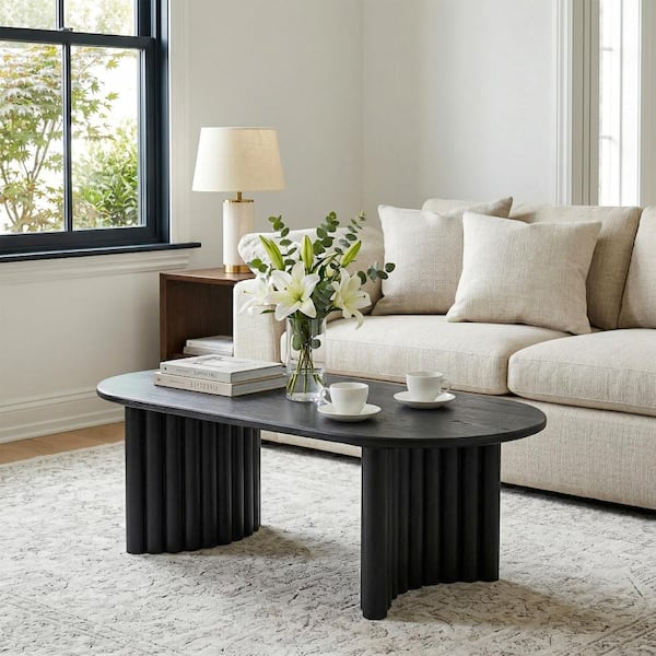 51" Modern Black Oval Wood Coffee Table for Living Room