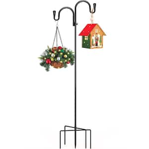 Height 63 in. Double Shepherds Hook, Adjustable Bird Feeder Pole for Outside with 5-Prong Base Iron Steel
