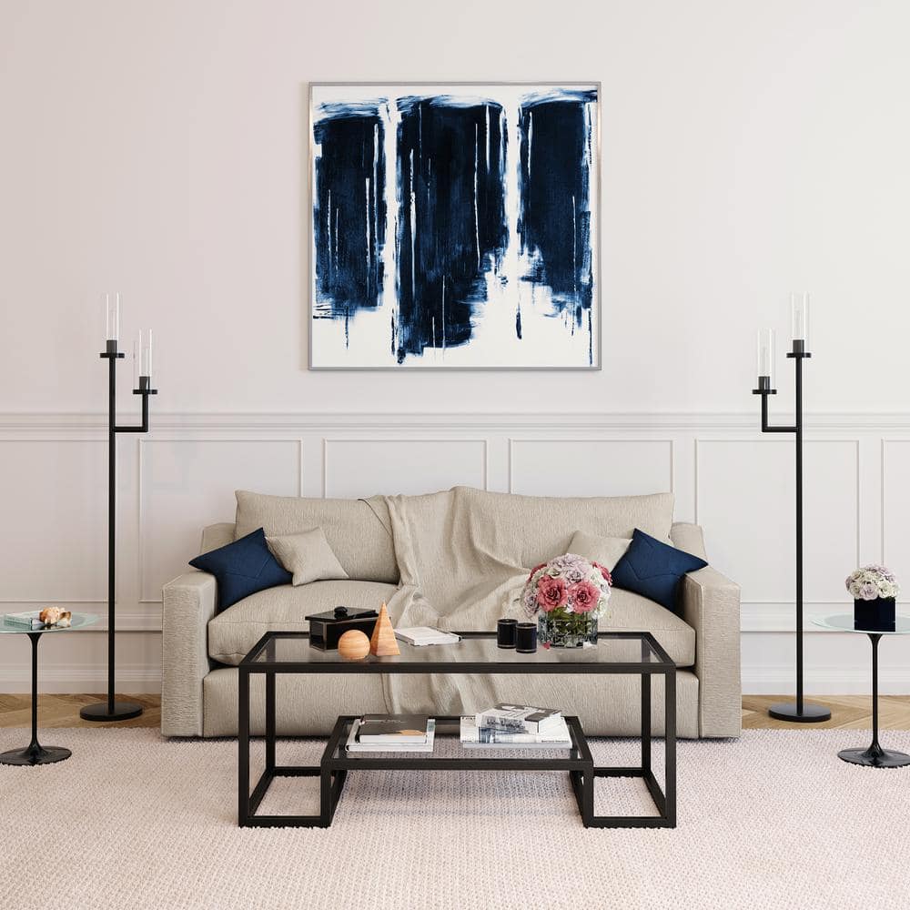 Blackened Bronze Rectangular Glass Coffee Table with Lower Shelf