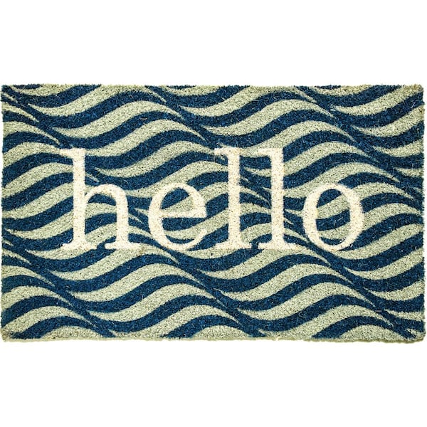 Dynamic Rugs Aspen Hello Blue/Ivory 18 in. x 30 in. Door Mat