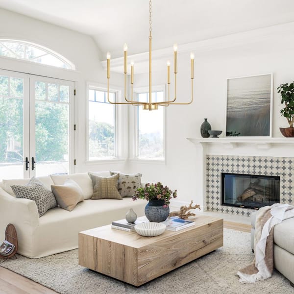 6-Light Gold Classic Farmhouse Candle Style Chandelier for Living Room with No Bulbs Included