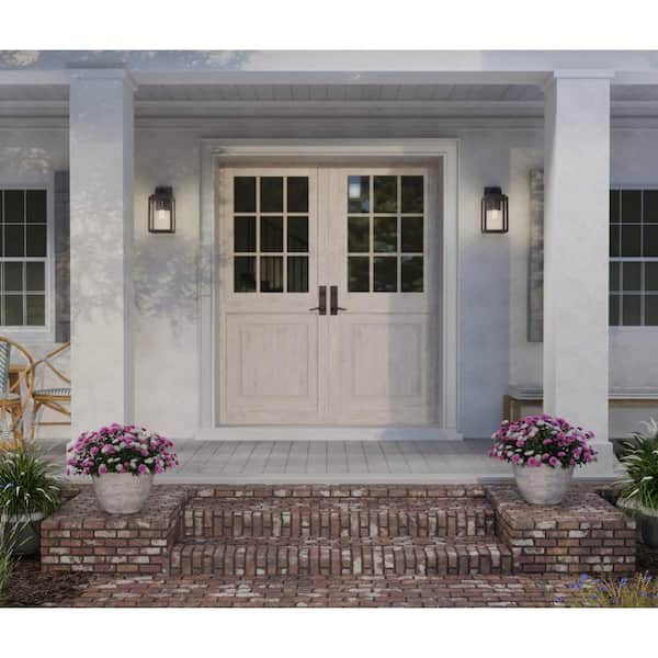 Grandbury 1-Light Antique Bronze Hardwired Outdoor Wall Lantern Sconce with Clear Glass Shade Farmhouse
