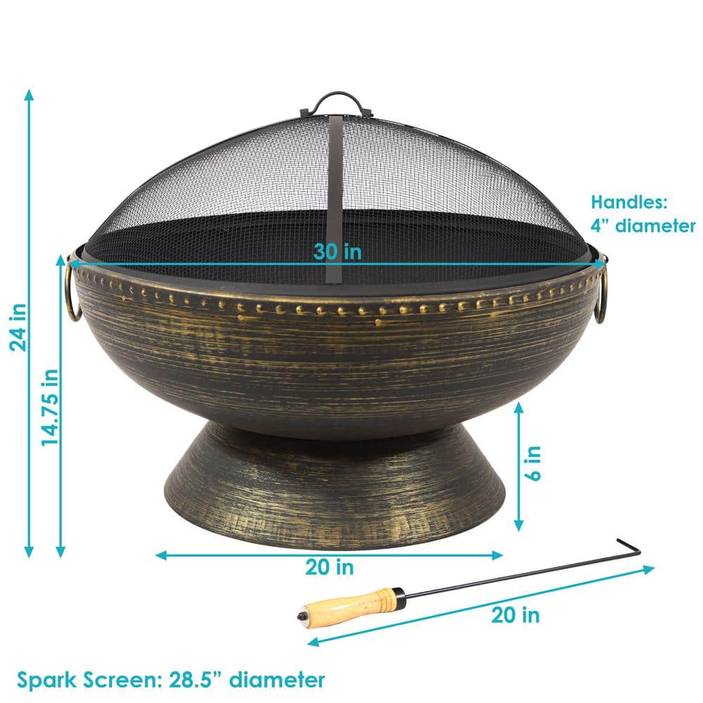 30" Black and Bronze Steel Wood-Burning Fire Pit with Screen and Poker