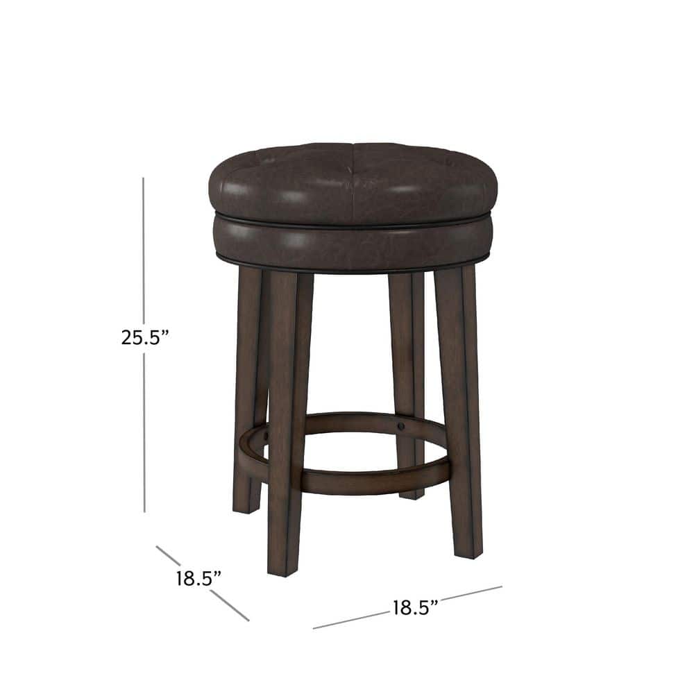 Classic Charcoal Gray Button-Tufted Leather Swivel Counter Stool