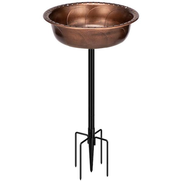 29 in. Bronze Plastic Bird Bath Bowl with Metal Stake, Outdoor Freestanding Bird feeder