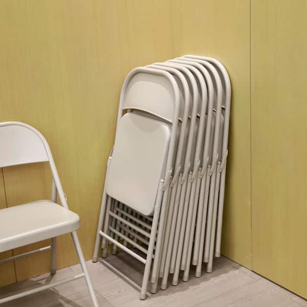 HDX Steel Folding Chair-Beige 00234 - The Home Depot