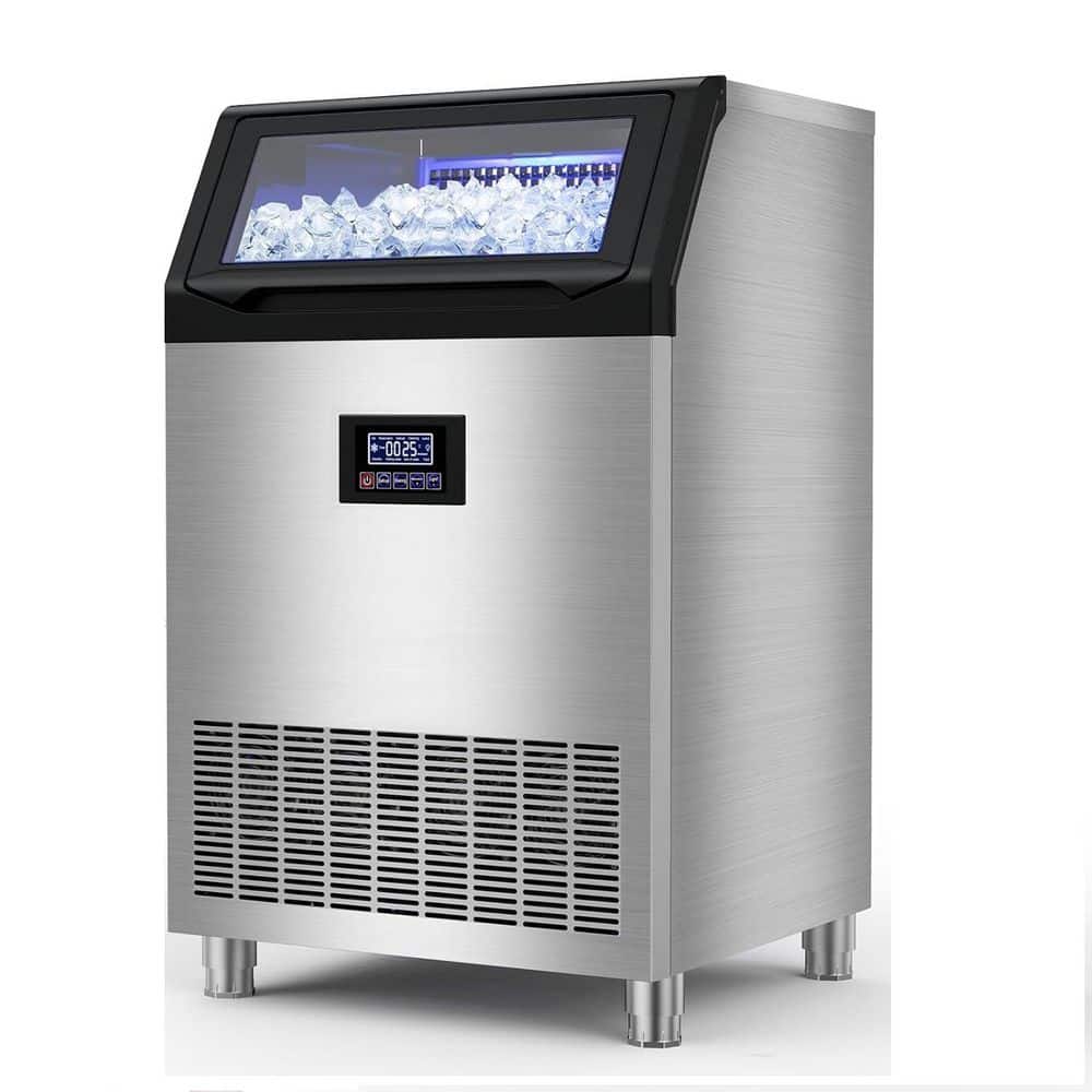 24.4 in. 350 lb. /Day Freestanding Ice Maker in Stainless Steel w/ Full-Size Cube Production for Home,Bar&Entertainment