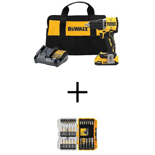 DEWALT ATOMIC 20V Lithium-Ion Cordless Compact 1/2 in. Drill/Driver Kit and Screwdriving Set (30-Pc) w/2Ah Battery and Charger