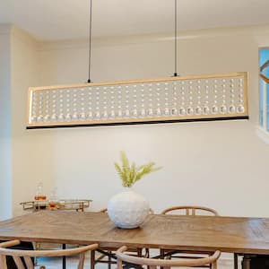 Leah 39.8 in. 4-Light Integrated LED Black and Gold Modern Crystal Linear Chandelier for Kitchen Island