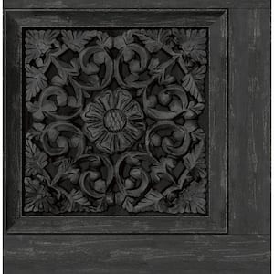 Carved Floral Black Wood Peel and Stick Sample, 8 in. x 10 in. Wallpaper Sample