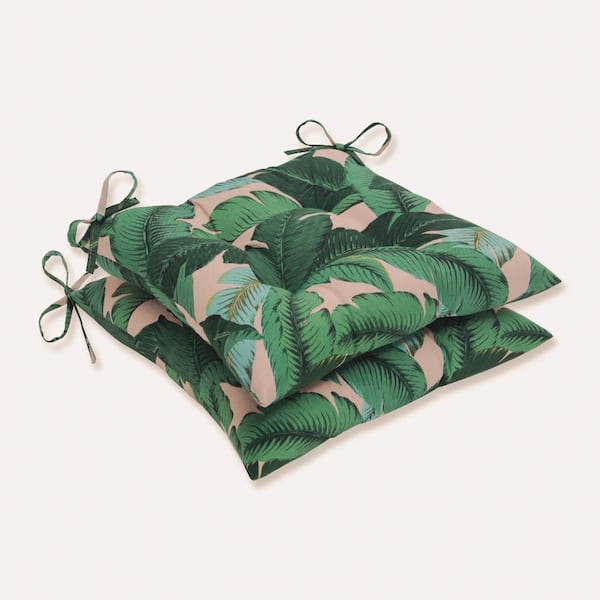 Pillow Perfect Floral 19 in. x 18.5 in. Outdoor Dining Chair Cushion in Green/Pink/Blue (Set of 2)