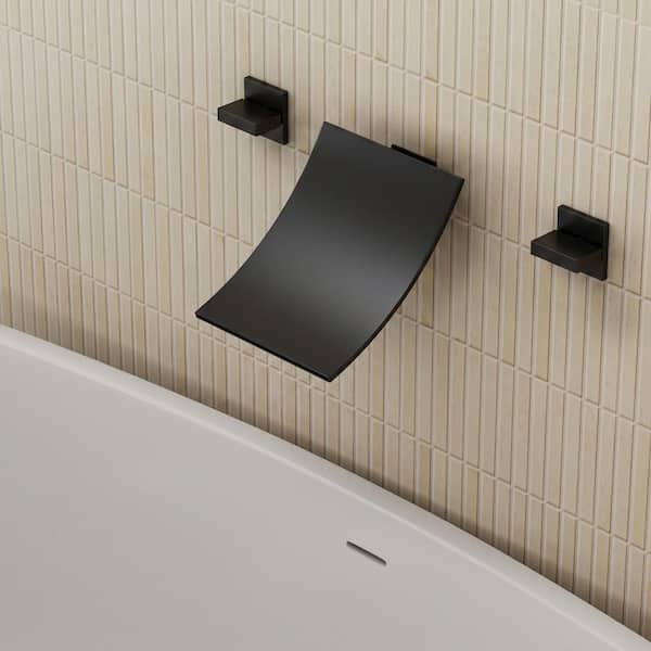 2-Handle Wall Mounted Waterfall High Flow Roman Tub Faucet Rough-In Valve in Matte Black for Alcove Bathtubs