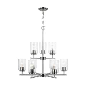 Oslo 9-Lights Brushed Nickel Indoor Dimmable LED Chandelier with Clear Seeded Glass Shades